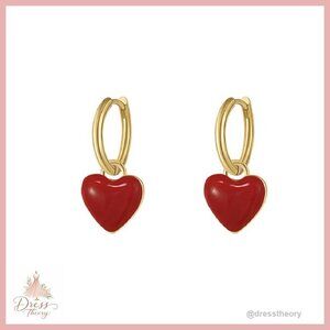 Gold-Tone Enamel Heart Dangle Hoop Earrings, Dainty Minimalist Jewelry